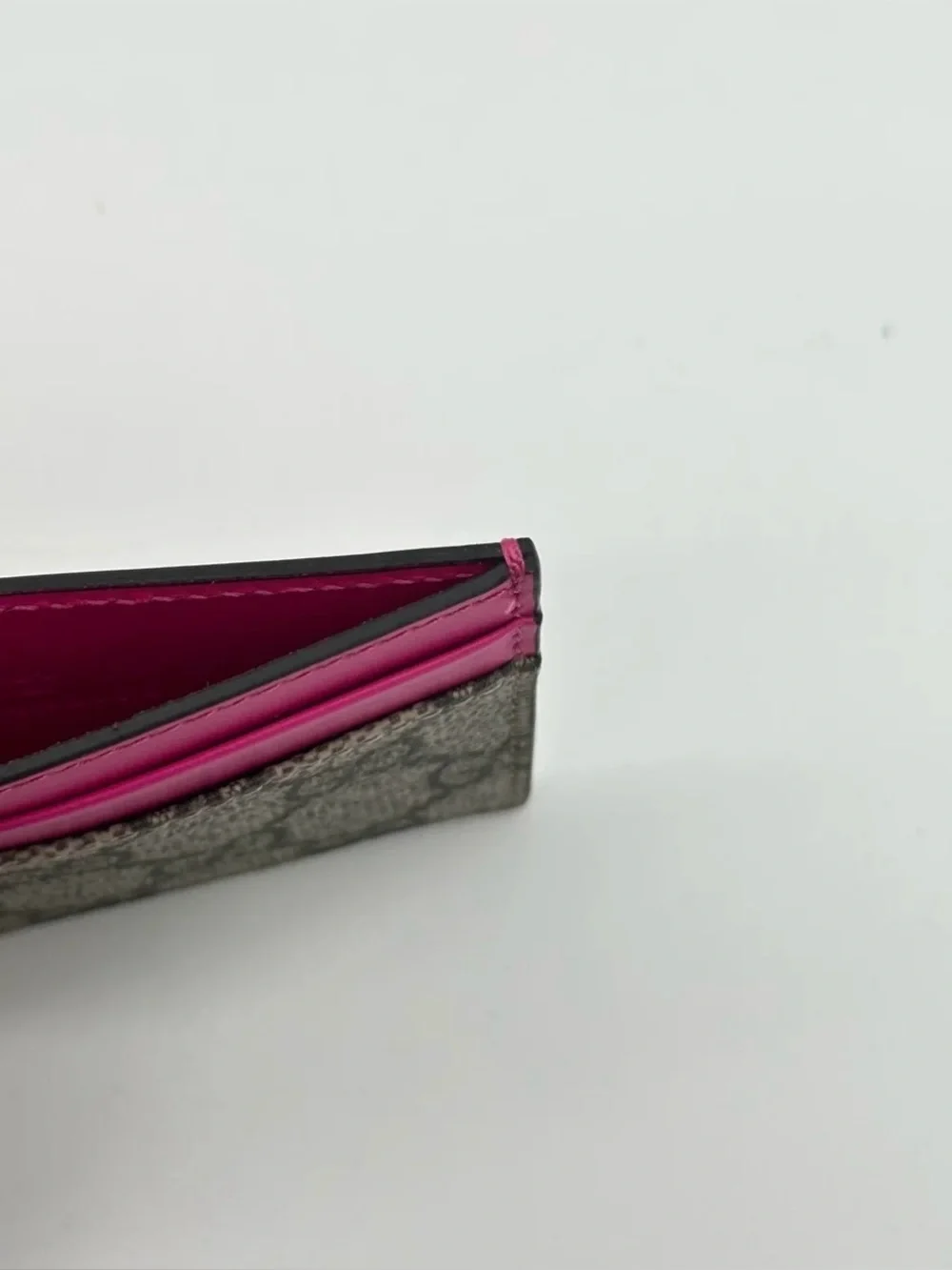 Gucci GG Supreme Card Holder Wallet Beige Ebony Pink Leather Italy